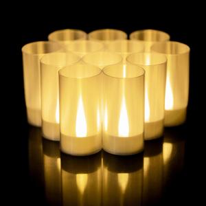 LANKER Flameless Candles with 6H Timer, Battery Operated LED Pillar Candles, D1.5 x H3 Inch, Romantic Flickering Warm White Light, Set of 12 (Warm White)