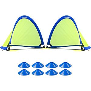 Poray Soccer Goal for Kid Easy-up Set of Two Portable Soccer Net 210D Oxford with 8 Field Marker Cones Extra Stakes Fun for Backyard and Soccer Training (Blue)