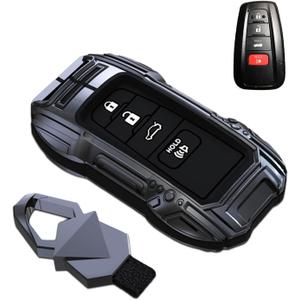Zinc Alloy Smart Remote Car Key Fob Case Cover Protector Shell Compatible for Toyota RAV4 Camry Corolla Avalon C-HR Prius GT86 Highlander 2018-2024(Gray)