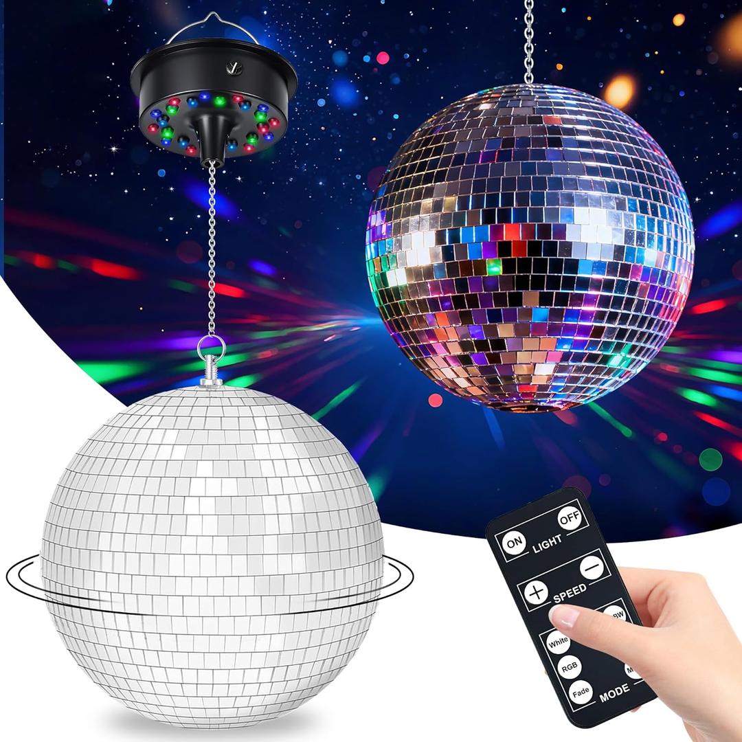Disco Ball Light Decorations, 6" Hanging Mirror Ball Rotating Motor with 23 LED and 4 Light Colors for Home Studio Indoor Party
