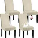 Waterproof Dining Chair Cover,Spandex Fabric Fit Stretch Chair Slipcover,Removable Washable Jacquard Parsons Chair Covers (Beige,Set of 4)