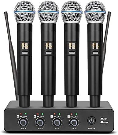Depusheng R4 Karaoke Wireless Microphones Professional 4 Channels Handheld Wireless Microphone System Metal Dynamic Mic for Karaoke Singing, House Party, Church, Performance