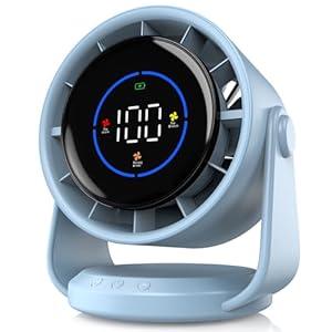 YOSHENMO Table Fans, Quiet Wall-Mounted Desk Fan, Digital Display Rechargeable USB Fan, 105°Tilt, 100 Speeds, Long Lasting Power, Portable Fan for Home Office Kitchen Travel Camping, (Blue)