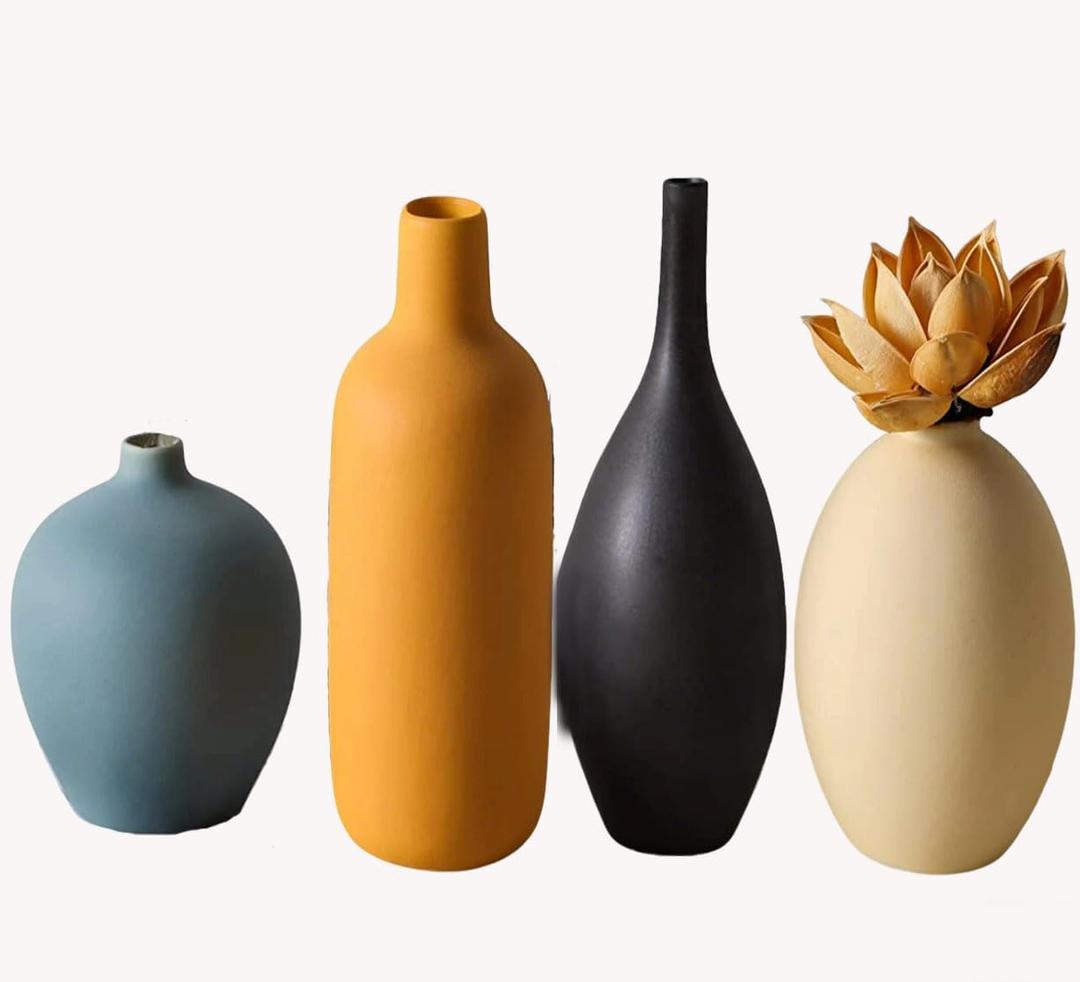 Pheyihe Colorful Ceramic Vase Set of 4,Decorative Flower Vase for Living Room,Coffee Table Decor,Kitchen,Bedroom,Office,Shelf Centerpiece Table