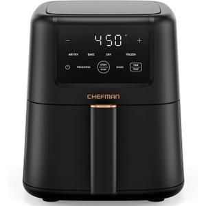 Chefman Air Fryer 4-in-1 Slim 3.5 QT Airfryer, Air Fry, Bake, Dehydrate, Frozen, 450F Max Temp for Extra Crispy Results in Minutes, Nonstick Ceramic Coating, Dishwasher-Safe Accessories - Black, 3.5 Quart