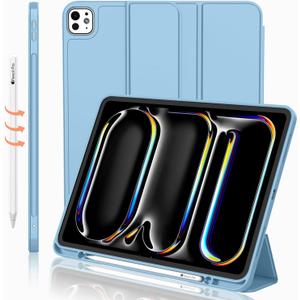 iMieet iPad Pro 13 Inch Case (M5/M4) 2025/2024 with Pencil Holder, Trifold Stand Smart Case with Soft TPU Back, Auto Wake/Sleep (Azure Blue)
