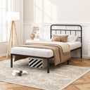 Kujielan 12 inches Twin Size Bed Frame with Minimalist headboard,Metal Platform Base with Strong Metal Slats,Mattress Foundation for Under Bed Storage,Easy Assembly,Black