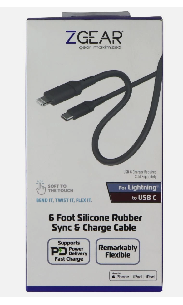 ZGEAR 6FT Silicone USB-C to 8-pin Cable - Gray