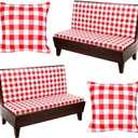 6Pcs Rv Dinette Cushion Covers Checkered Cushion Covers Dinette Booth Seats Stretch Washable Rv Seat Cover for Camper Car Bench with 2 Pillowcase,2 Backrest and 2 Bench Cover(Red)