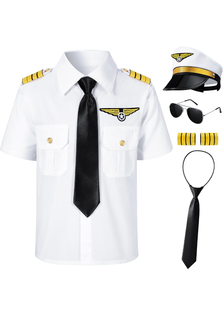 Yoroka Kids Pilot Costume Airline Captain Pilot Uniform with Accessories, Size 9-10 Years Old