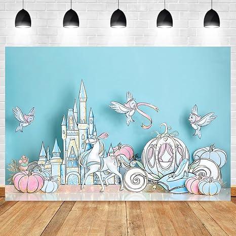 Cinderella Castle Birthday Photography Backdrop Cartoon Kids Girl Cake Smash Props Pumpkin Car Decor Baby Shower Background