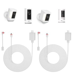 2 Pack - 16Ft/5m Charge Cable with Compatible with Ring Spotlight Camera Plus/Pro USB Plug Power Adapter Type C Charge Cable to Barrel Ring DC Plug Adapter to Continuously Charge Your Camera (White)