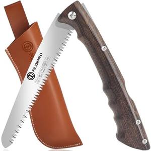 ALDIPRO 7" Professional Folding Hand Saw - SK5 High Carbon Steel Blade, Ergonomic Wenge Wood Handle, Leather Sheath | Survival Saw for Camping, Bushcraft, Pruning & Tree Trimming with Secure Lock