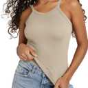 ODODOS Women's Seamless Cami Top - Ultra Soft Ribbed Tank Scoop Neck Slim Fit Summer Sleeeve Shirts, 1-Pack, Mushroom, Large 