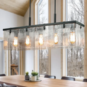 IKK Modern Textured Glass Chandeliers for Dining Room, 37" Rectangular Island Light Fixture, Rectangle Farmhouse Lighting for Kitchen Island, Living Room, L37 x W9.8 x H9.5