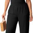 HBQ Women's 2 Piece Sets Casual Spaghetti Strap Top Wide Leg Pants Vacation Lounge Matching Outfits (Black, M)