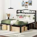Queen Bed Frame with Headboard & Charging Station 18 Inch Tall Metal Bed Base Heavy Duty Mattress Foundation with Large Storage Space,Black Platform Bed Frames no Box Spring Needed(18 Inch, Queen)