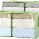 Clothes Storage Bags, Foldable Thick Fabric Blanket Storage Bags, Large Clear Window & Carry Handles, Great for Clothes, Blankets, Closets, Pillows, Toys (Green, Extra-4Pack)