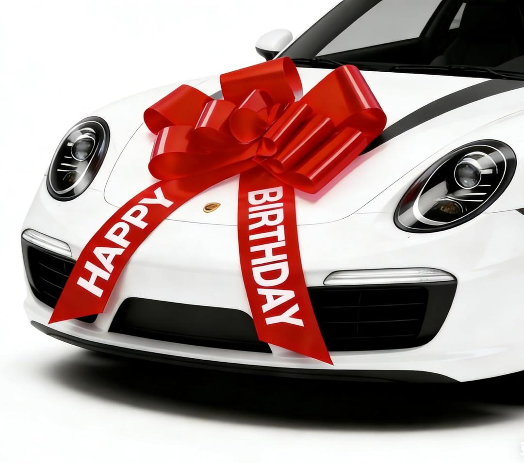 30 Inch Giant Red Car Bow - Extra Large Birthday Bow for Car, Big Gift Bow for Present, New Vehicle Accessories, Happy Birthday Ribbon Surprise