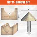 EASEWORK TOOL 90° V-Groove Router Bit, Professional-Grade Carbide Tipped, Woodworking Grooving – 1/2" Shank × 2" Diameter × 1-11/64" Cutting Depth