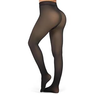 Women Fleece Lined Tights Fake Translucent Thermal Pantyhose High Waist Stretchy Winter Warm Sheer Leggings, Size: XS/S