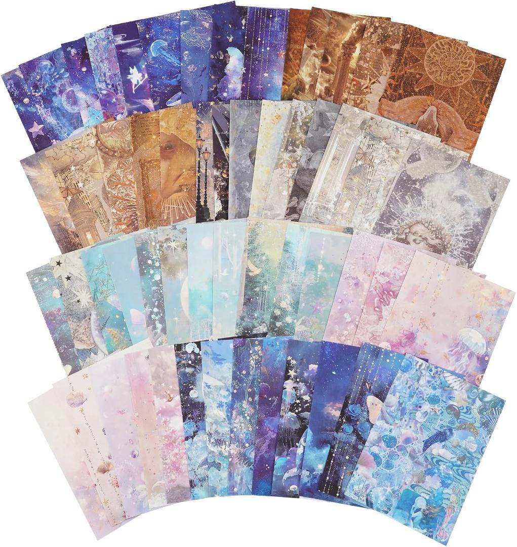 60 Sheets Fantasy Scrapbook Paper – Dreamlike Aesthetic Journal Ephemera with Ocean, Castle, Fairy Designs for Collage, Junk Journal, DIY Crafting, Decorative Paper with Vintage Envelope