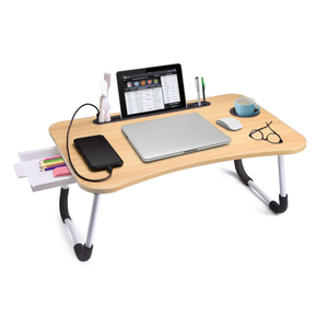 Slendor Lap Desk with Tablet Slot, Foldable Laptop Table with Storage Drawer for Bed，Portable Bed Desk for Laptop, Computer Tray with Cup Holder Notebook Stand Reading Holder for Couch Floor, Walnut, Brown 