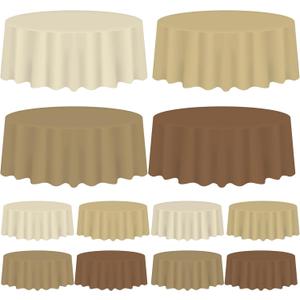 Whaline 12Pcs Brown Plastic Tablecloth Round Table Cover 4 Gradient Colors Waterproof Table Cloth for Fall Thanksgiving Decoration Supplies, 84 Inch