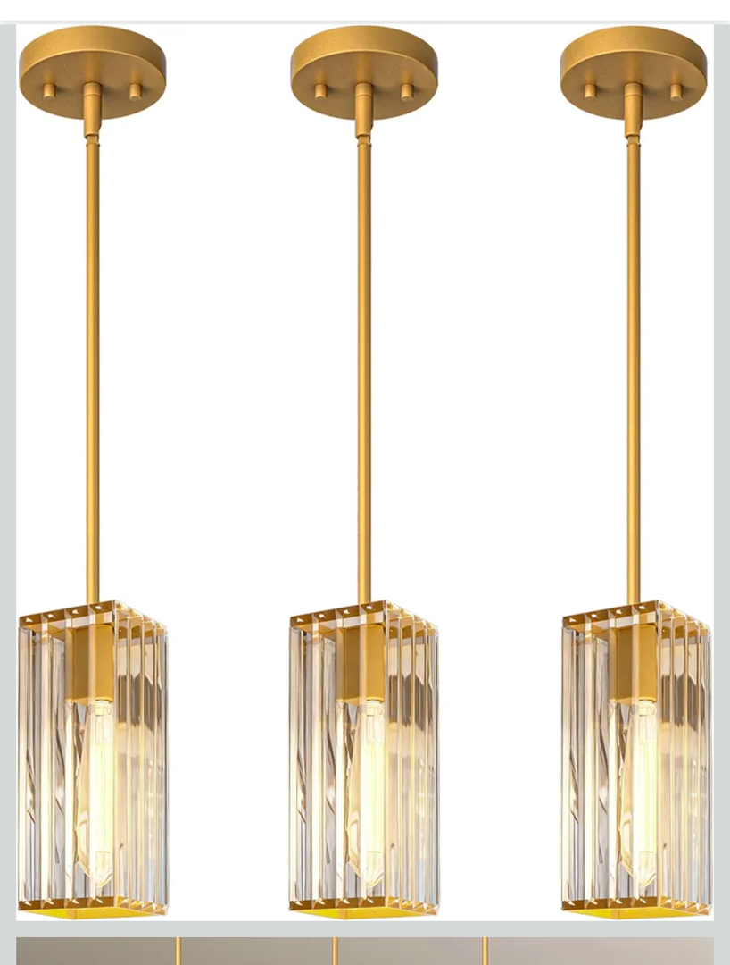Crystal Pendant Lights for Kitchen Island - 10" Gold Adjustable Chandelier, Dimmable E26 Hanging Fixture, Modern Lighting for Dining 3pcs