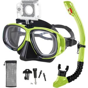 Nearsighted Snorkeling Gear for Adults Youth, Professional Full Dry Top Silicone Snorkel Set, Anti-Fog Scuba Diving Mask with Adjustable Strap (-2.0)