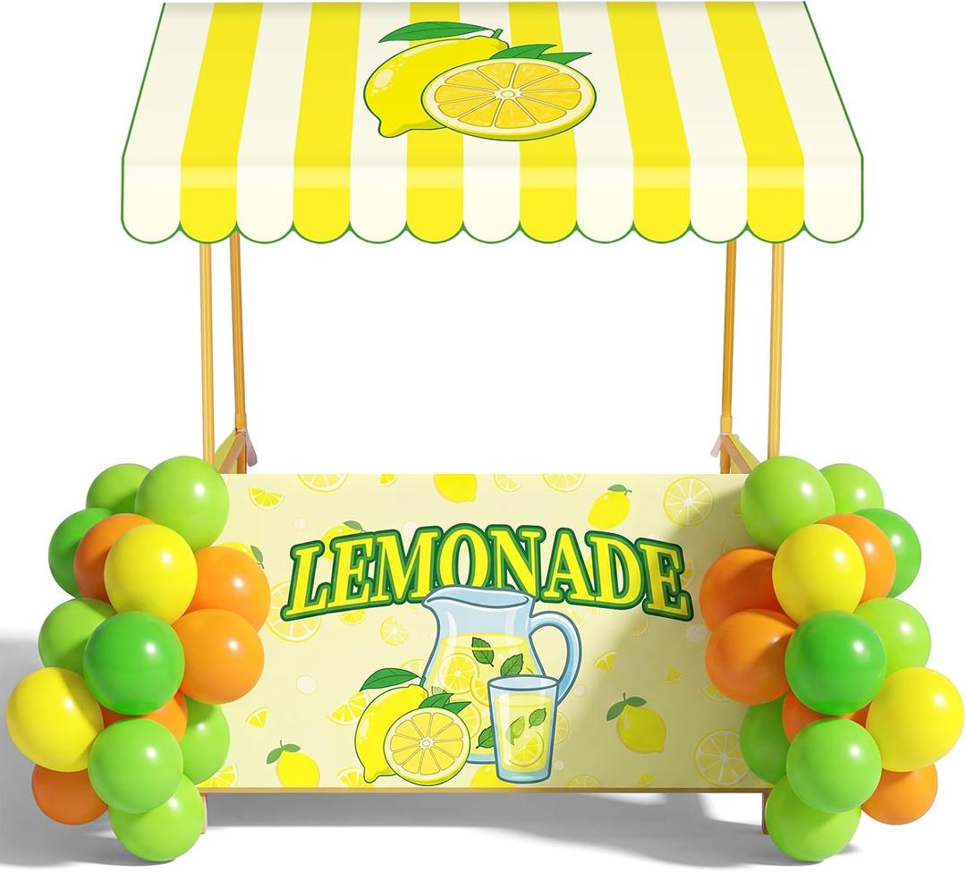 SmoothNovelty Lemonade Stand Supplies Kits Summer Fresh Lemonade Stand Decorations Include Shelf, Banner, Roof, 40 Balloons for Outdoor Lemon Themed Party Decor Community Market