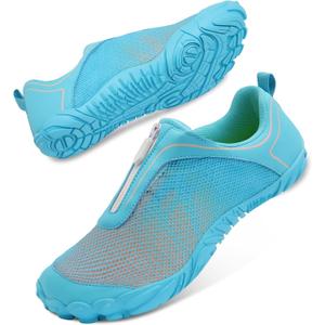 Scurtain Unisex Mens Womens Water Shoes Athletic Sports Aqua Shoes Barefoot Hiking Water Shoes Quick Dry Yoga Pool Swim Surf Beach Walking Shoes with Zipper (8.5 Women/7 Men, Gra Blue)