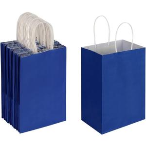 Oikss 50 Pack 5.25x3.25x8.25 Inch Small Royal Blue Kraft Paper Bags with Handles Bulk for Birthday Wedding Party Favors Grocery Retail Shopping Business Goody Craft Gift Bags Cub Sacks, 50 Count