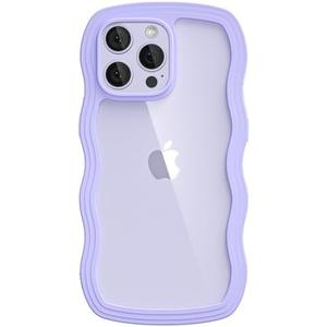 oakxco for iPhone 15 Pro Max Case Wavy Clear, Slim Thin Transparent Acrylic Hard Shell Plastic & Soft Silicone Wave Frame Bumper, Girly Cute Y2k Curly Phone Case for Women Girls, Purple Lavender