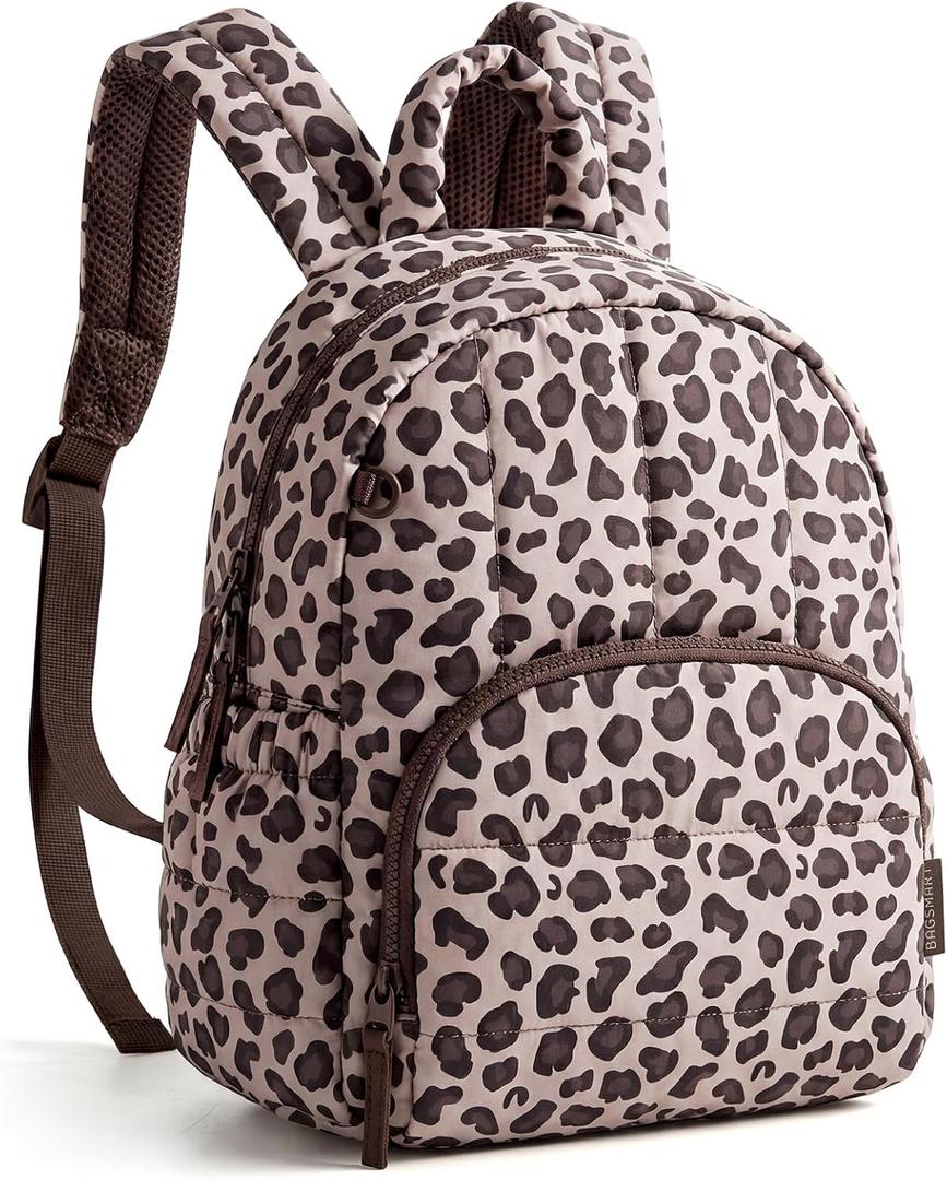 BAGSMART Mini Backpack for Women, Lightweight Puffer Small Backpack Purse, Quilted Casual Travel Daypack, Cute Water-Resistant Bookbag for Daily, Leopard, 9.4 x 4.7 x 12.2 inches