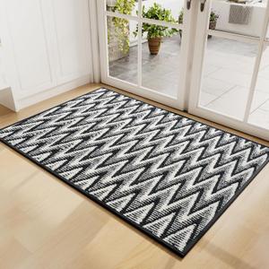 2 x Indoor Door Mat 17x30, Dirt Resistant & Absorbent Doormat for Entryway Inside, Non-Slip Rubber Backing Front Door Mat Indoor Entrance, Low-Profile, Washable, Black