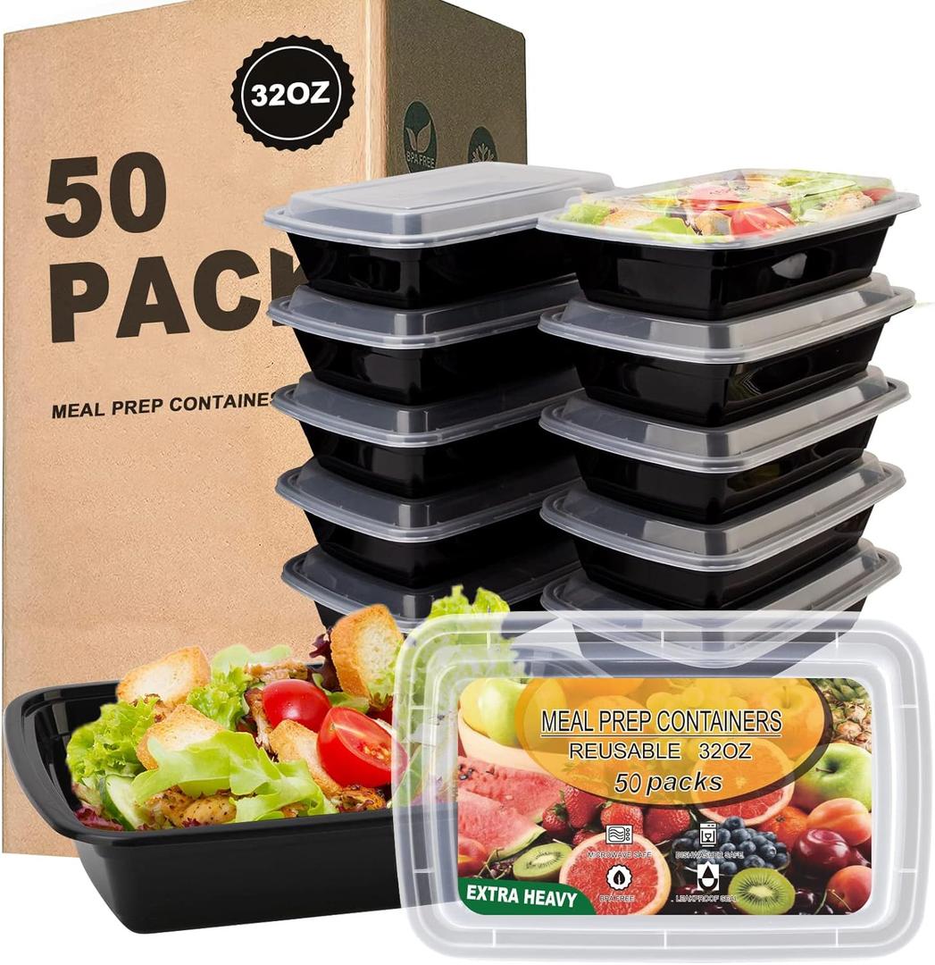 50 Pack- Meal Prep Containers 32oz, Plastic Food Prep Containers Reusable, Leakproof To Go Food Containers with Lids, BPA-Free, Microwave/Dishwasher/Freezer Safe 50 Pack- Meal Prep Containers 32oz, Plastic Food Prep Containers Reusable, Leakproof To Go Food Containers with Lids, BPA-Free, Microwave/Dishwasher/Freezer Safe