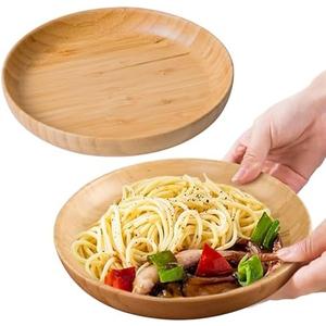 Cluzelar 7.5in Round Bamboo Wooden Plates - 2PCS Reusable Dinner Plates for Food, Snack, Dessert