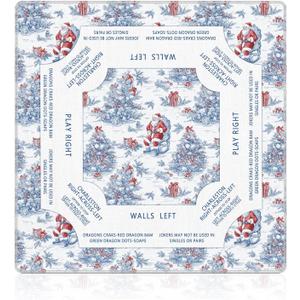 Red and Blue Chinoiserie Christmas Mahjong Mat 31.5 x 31.5 in, Grandmillennial Christmas Tree Santa Anti Slip and Noise Reduction Game Table Cover for Mahjong Dominoes Card Board Tile Games, 31.531.5