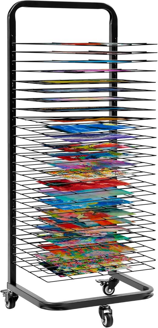 Houseables Art Drying Rack For Classroom, Paper Drying Rack, Art Dryer, Shelf Organizer For Painting, Paint, Canvas Storage, Preschool, Class Supplies, Studio, 25 Shelves, With Wheels, 45 x 18 x 13