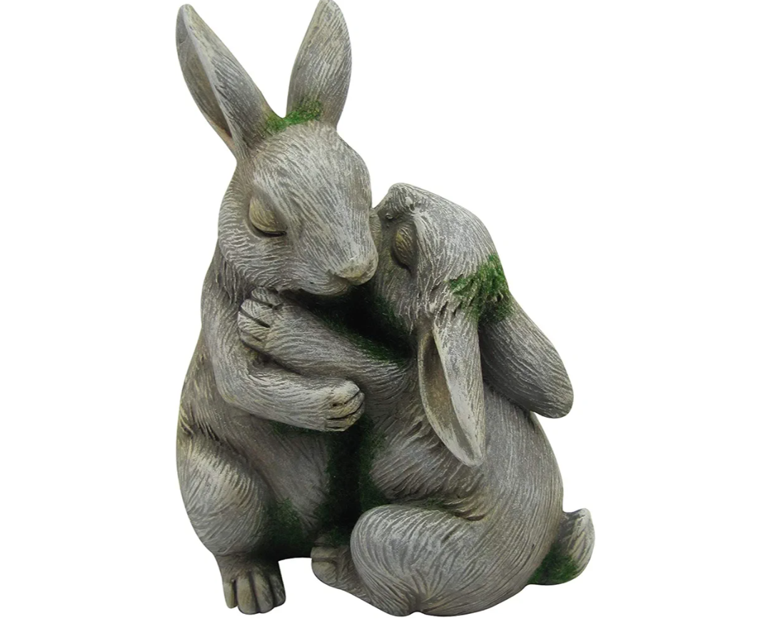 Comfy Hour Farmhouse Collection Resin 6" Embracing Rabbits Statue Garden Decoration