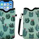Tainada Men Women Neoprene Phone Sleeve Pouch Case Bag with Crossbody Strap/ Neck Lanyard for iPhone 15/ 14 Pro Max, 15/ 14/ 13 Plus, Samsung S24+, S24, S23+, A54, Z Fold5 (Cactus Pattern Green)