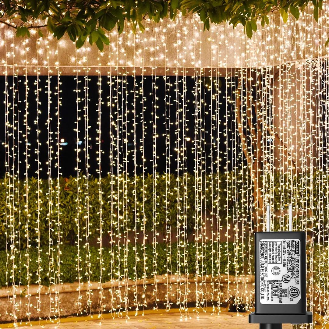 Solhice LED Curtain Lights Outdoor 40ft x10ft, 800 LED Plug in Hanging String Lights Indoor, Christmas Twinkle Lights Backdrop for Outside Backyard Patio Wedding Dcor, Warm White (Not Connectable)