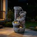 19.9" H Water Fountain Outdoor,5-Tiers Cascading Stacked Stone Bowl Waterfall Fountain with LED Lights for Garden or Patio Yard Deck Decor