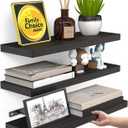 BAYKA Floating Shelves for Wall, Wall Mounted Rustic Wood Shelves for Bathroom, Bedroom, Living Room, Kitchen, Hanging Shelf for Books/Storage/Room Decor with 22lbs Capacity (Black, Set of 3, 15.7in) (A. Black - Universal Classic Style)