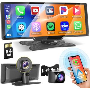 Hikity Wireless Carplay Touchscreen with 2.5K Dash Cam, 9.3 Inch Portable Android Auto CarPlay Unit Car Radio with 1080P Backup Camera 64G TF WiFi Video Airplay Voice Control Hikity Wireless Carplay Touchscreen with 2.5K Dash Cam, 9.3 Inch Portable Android Auto CarPlay Unit Car Radio with 1080P Backup Camera 64G TF WiFi Video Airplay Voice Control
