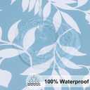 misaya Round Fitted Tablecloth with Elastic Edge, 100% Waterproof Oil Proof Plastic Table Cover, Vinyl Flannel Backed Tablecloth Fits 36"-44" Round Tables for Dinner, Outdoor, Picnic, Blue Leaves