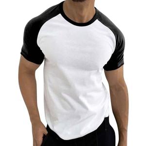 Men's Contrast Sleeve Crewneck T-Shirt, Fashion Fitnees Leisure Sports Shirt Tees Tops XL