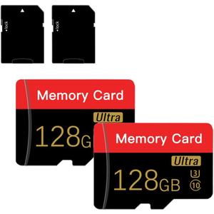 2 Pack Micro Memory Card 128 GB with Adapter, C10/U3/UHS-I/A1, TransFlash Card, TF Card for Camera, Smartphone, Tablet, Drone (Red 128GB *2)