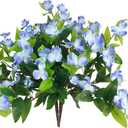 Artificial Flowers for Outdoors 2Pcs Faux Impatiens for Outdoor Planters UV Resistant Blue Silk Flowers Outside Artificial Impatiens Plants Bushes for Front Porch Patio Garden Pot Balcony Decor